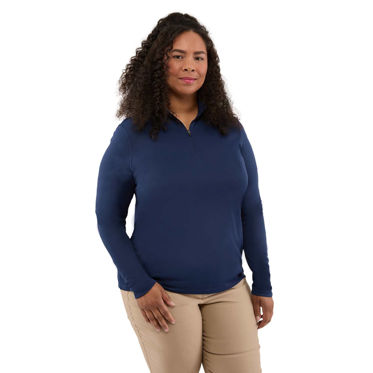 Front View of Blue DARA Knit Quarter Zip - Women's plain