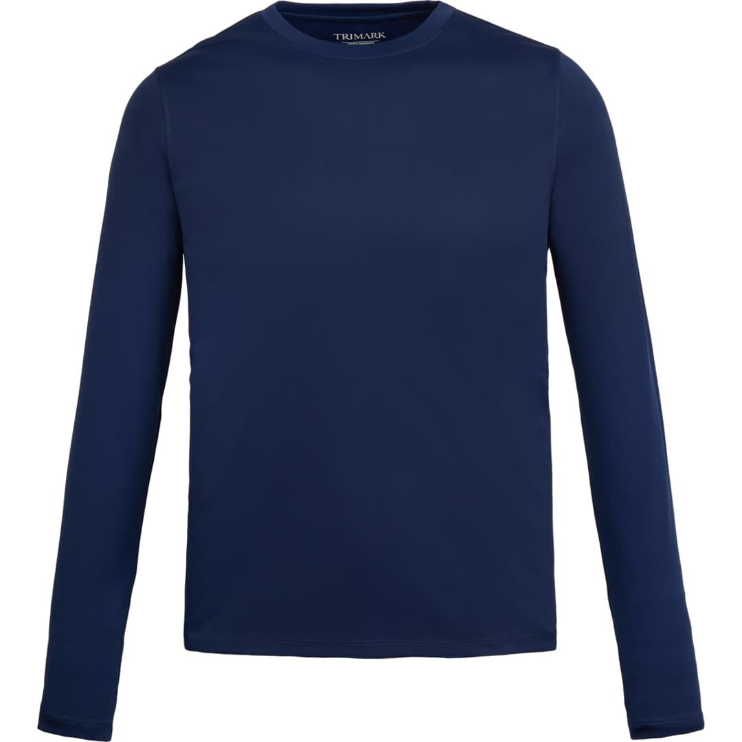 Front View of Blue DARA LS Tech Tee - Men's plain