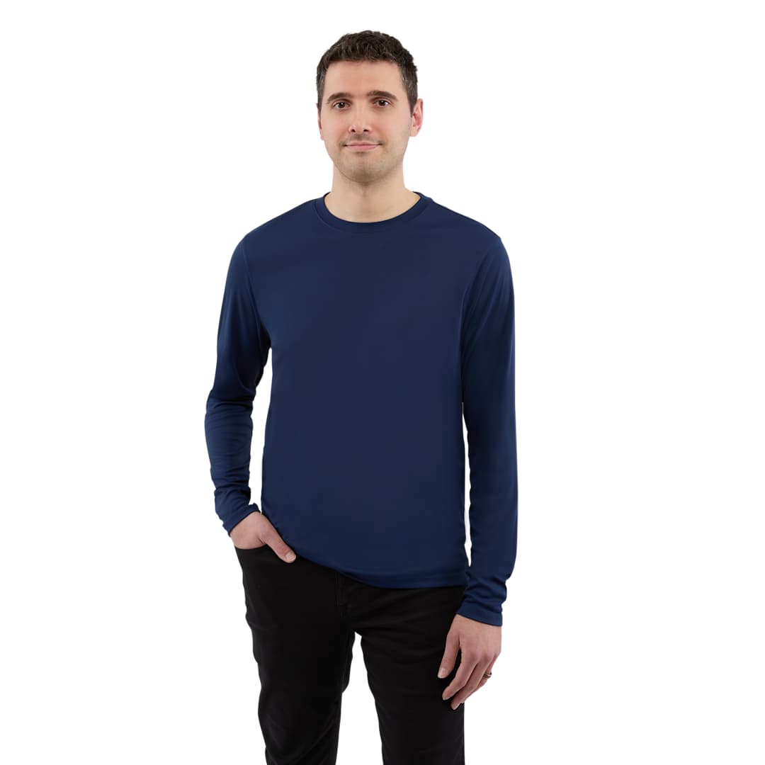 Front View of Blue DARA LS Tech Tee - Men's plain
