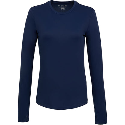 Front View of Blue DARA LS Tech Tee - Women's plain
