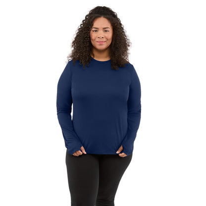 Front View of Blue DARA LS Tech Tee - Women's plain