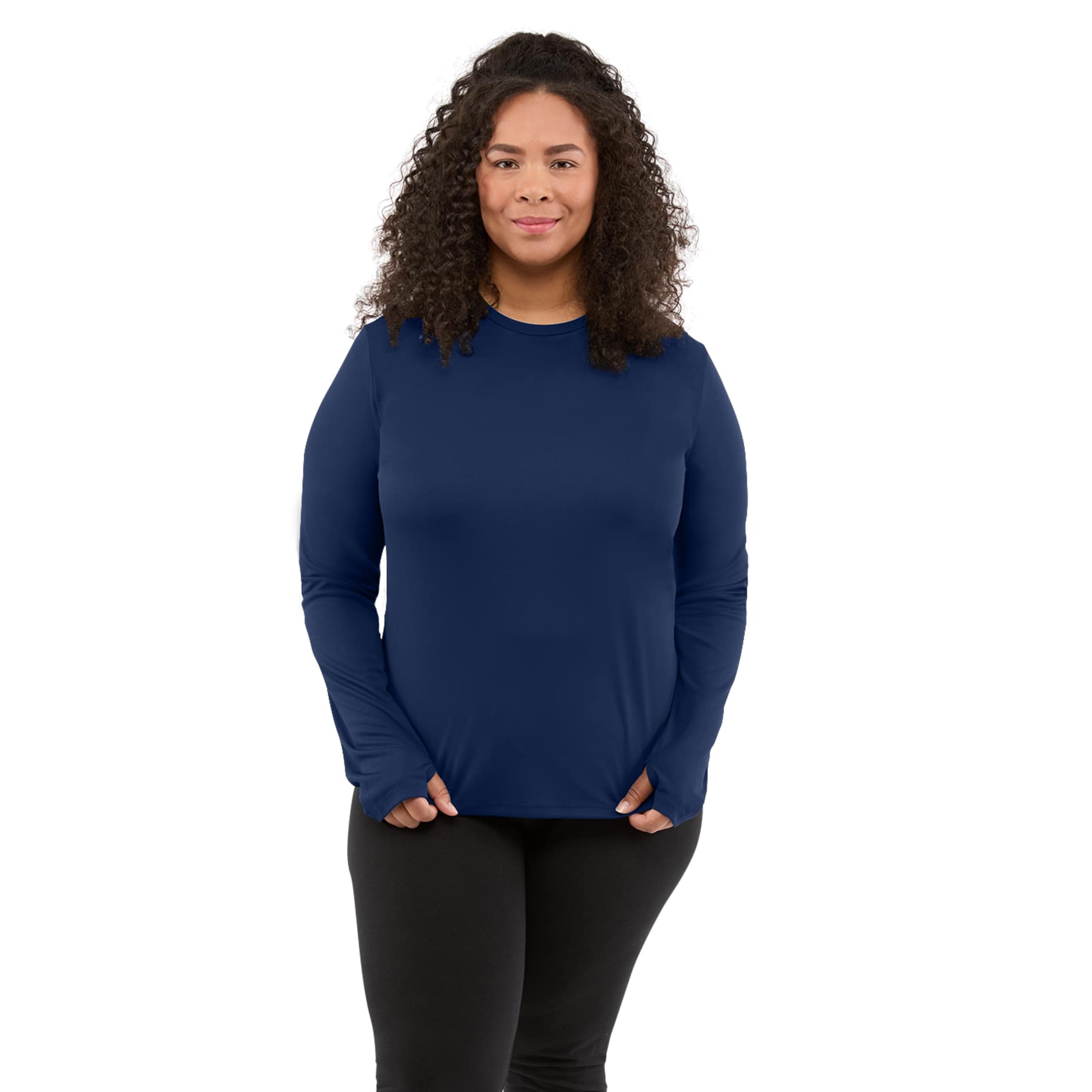 Front View of Blue DARA LS Tech Tee - Women's plain