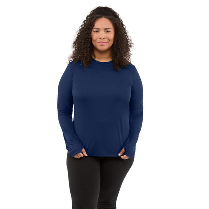 Front View of Blue DARA LS Tech Tee - Women's plain