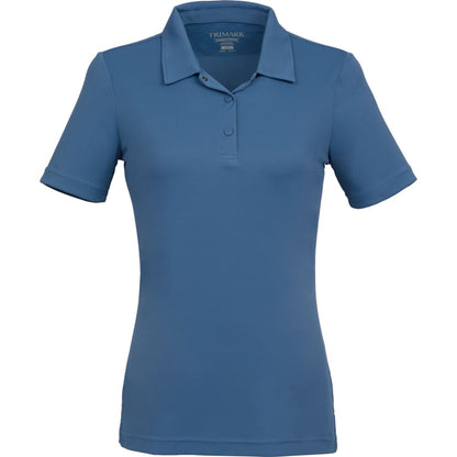 Front View of Blue DARA SS Polo - Women's plain