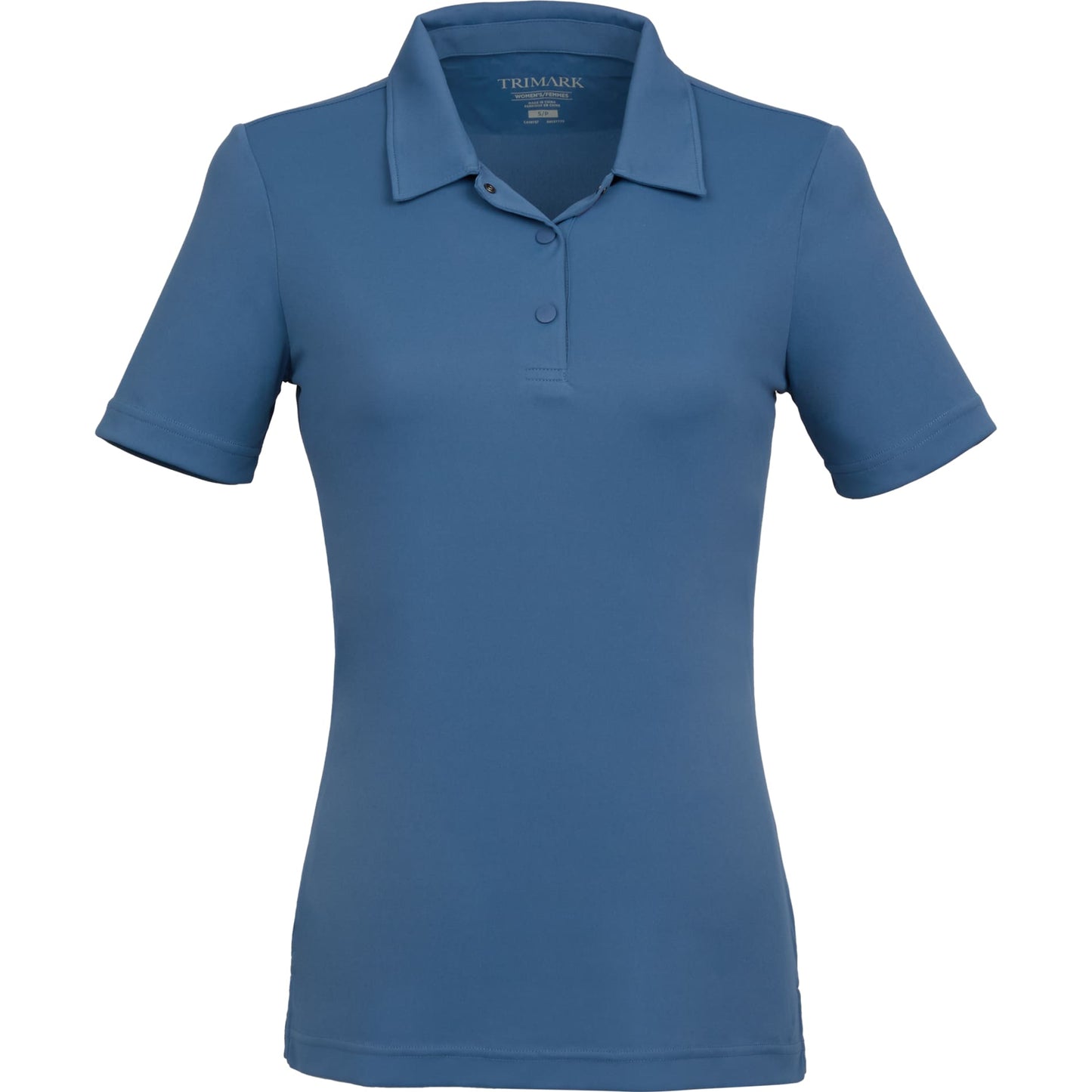 Front View of Blue DARA SS Polo - Women's plain