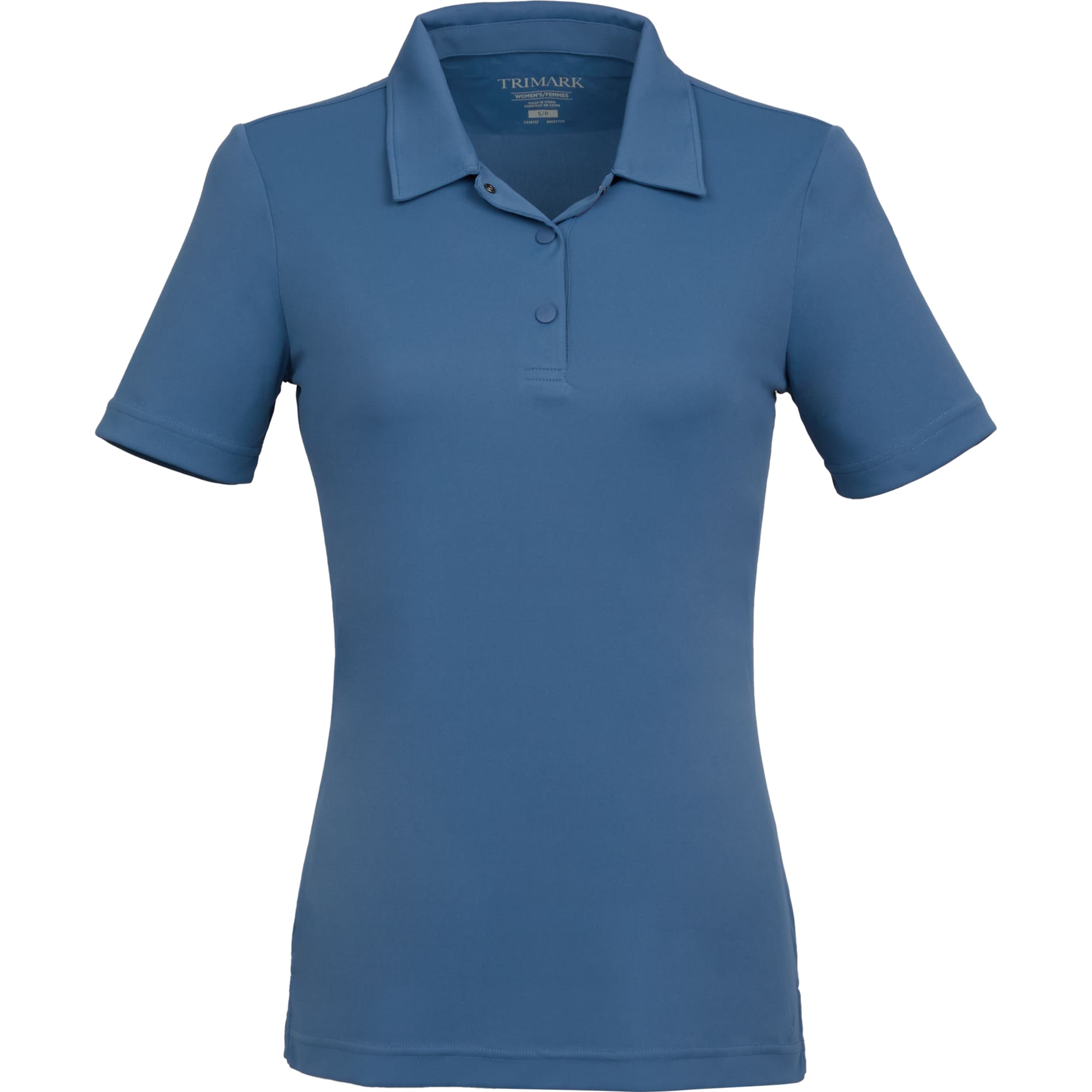 Front View of Blue DARA SS Polo - Women's plain