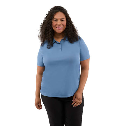 Front View of Blue DARA SS Polo - Women's plain