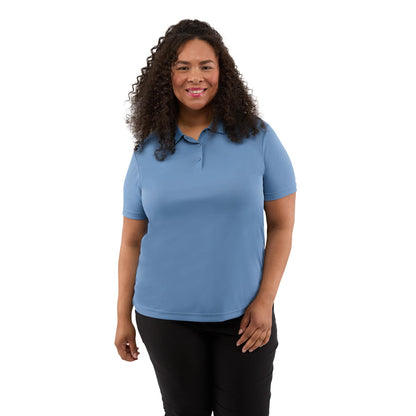 Front View of Blue DARA SS Polo - Women's plain
