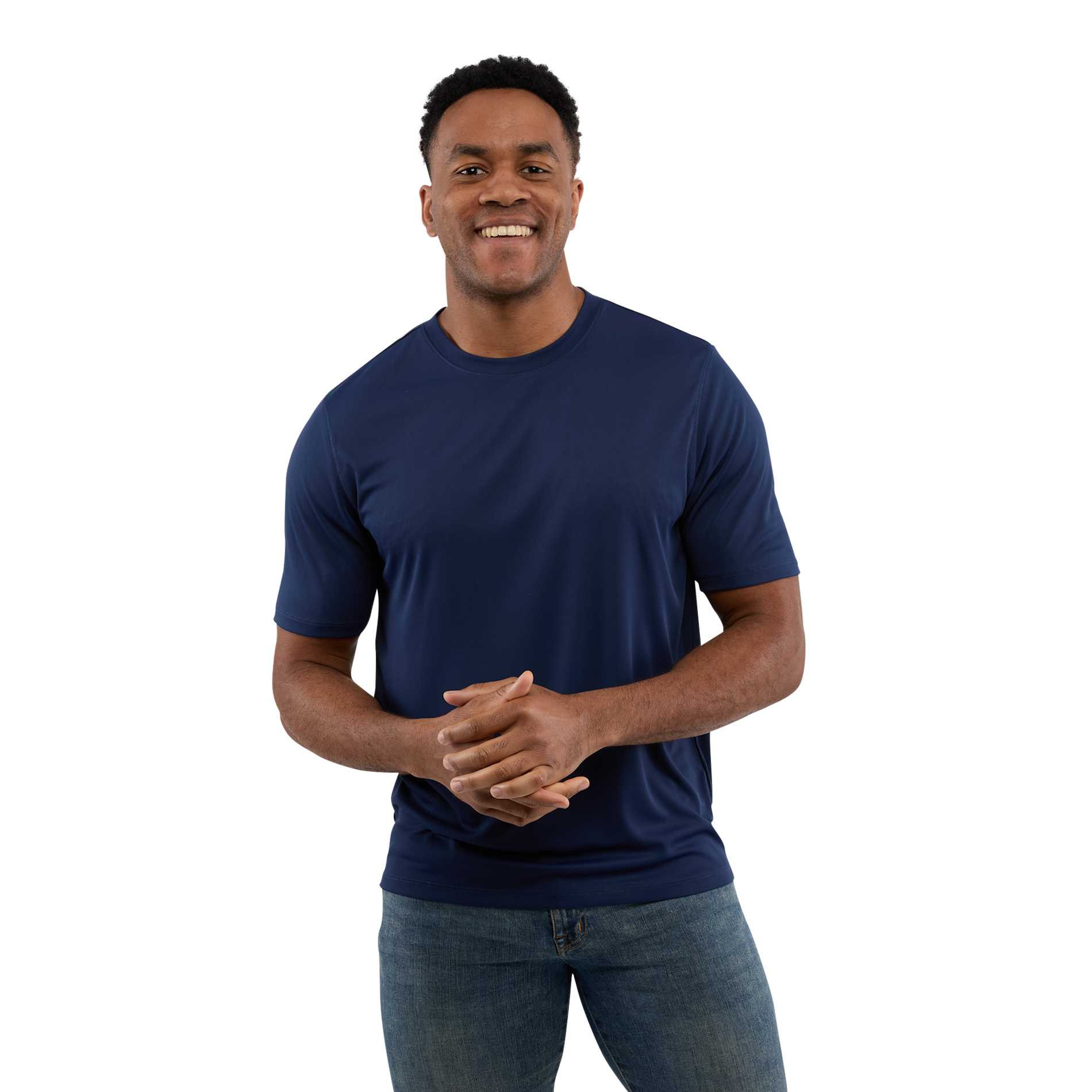 Front View of Blue DARA SS Tech Tee - Men's plain