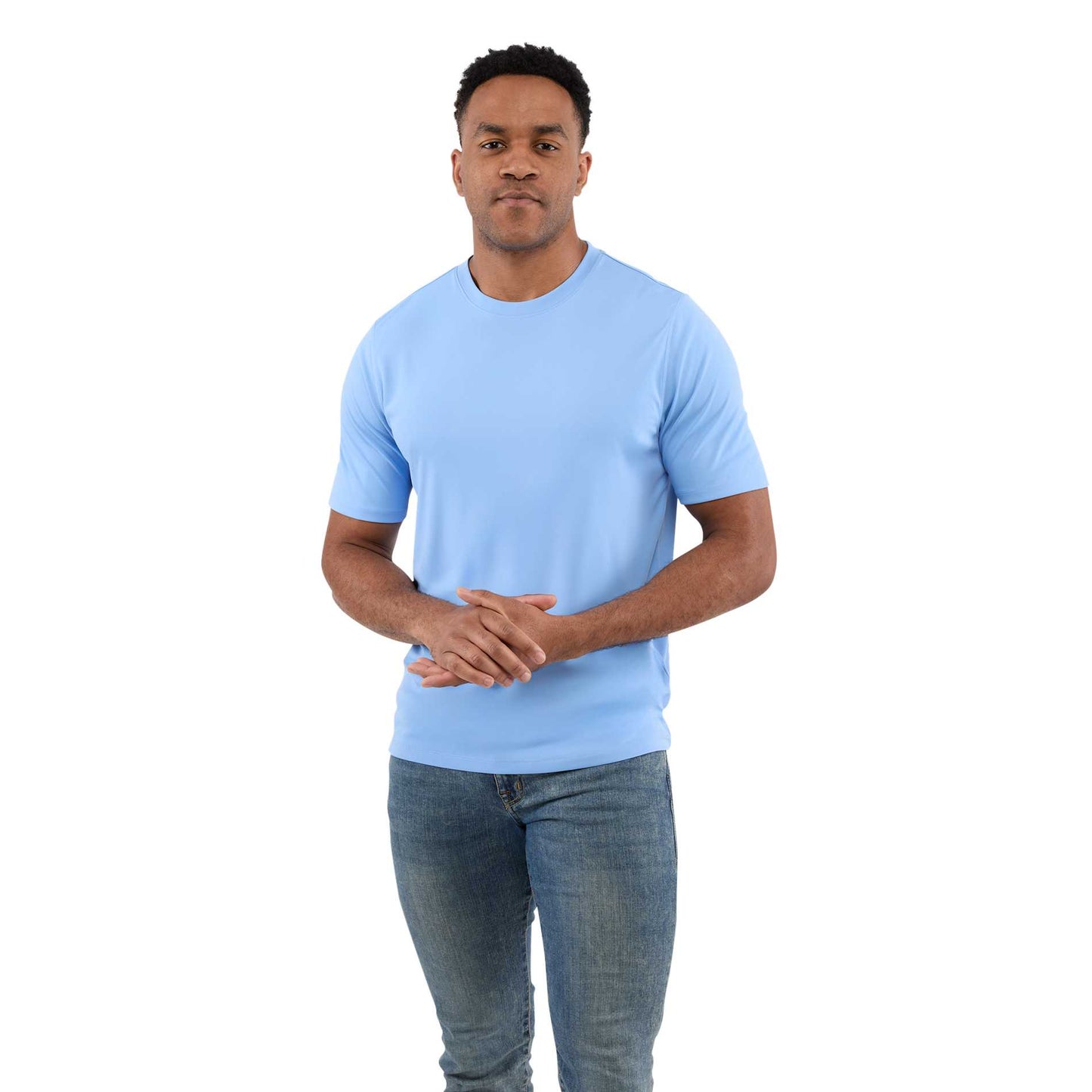 Front View of Blue DARA SS Tech Tee - Men's plain