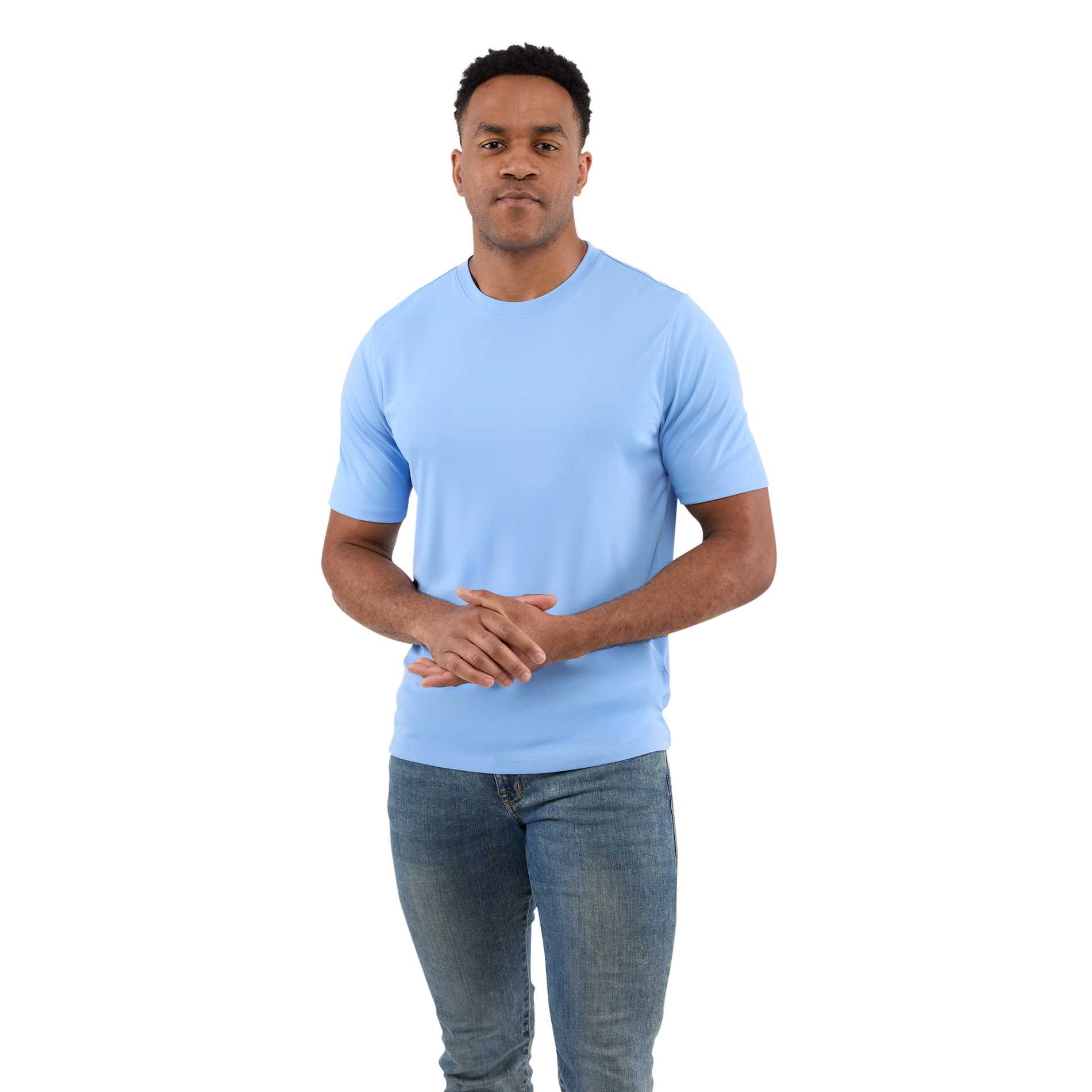 Front View of Blue DARA SS Tech Tee - Men's plain