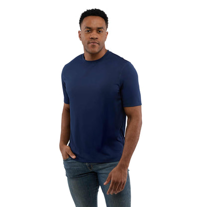 Front View of Blue DARA SS Tech Tee - Men's plain
