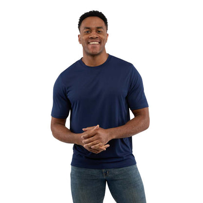 Front View of Blue DARA SS Tech Tee - Men's plain