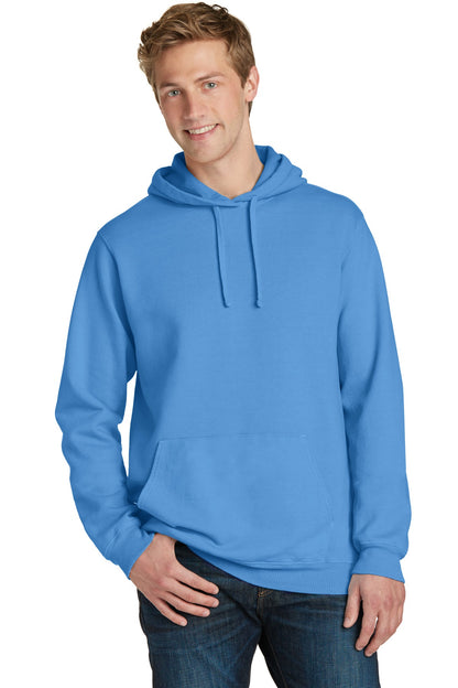 Front View of Blue Moon Port & Company Beach Wash Garment-Dyed Pullover Hooded Sweatshirt. PC098H