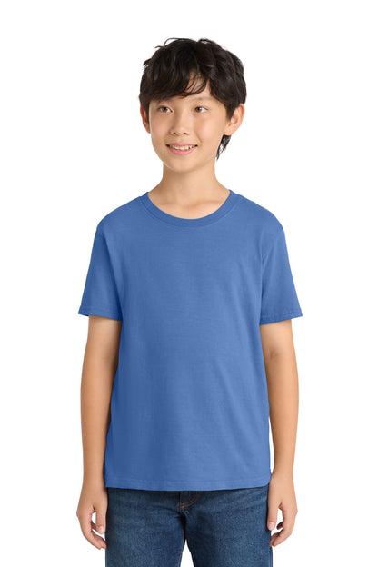 Front View of Blue Moon Port & Company Youth Beach Wash Garment-Dyed Tee. PC099Y