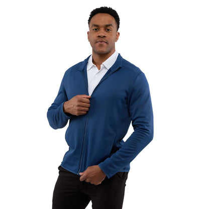 Front View of Blue TELICA Brush Back Fleece Jacket - Men's plain