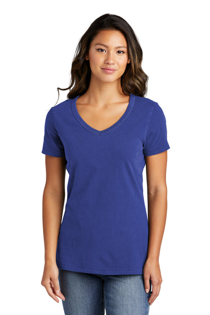 Front View of BlueIris Port & Company Women's Beach Wash Garment-Dyed V-Neck Tee LPC099V