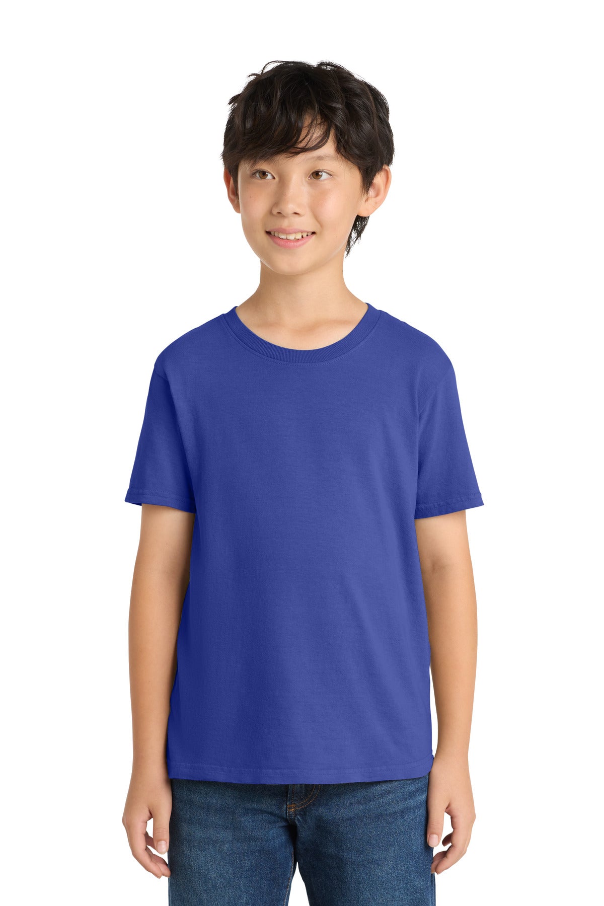 Front View of BlueIris Port & Company Youth Beach Wash Garment-Dyed Tee. PC099Y
