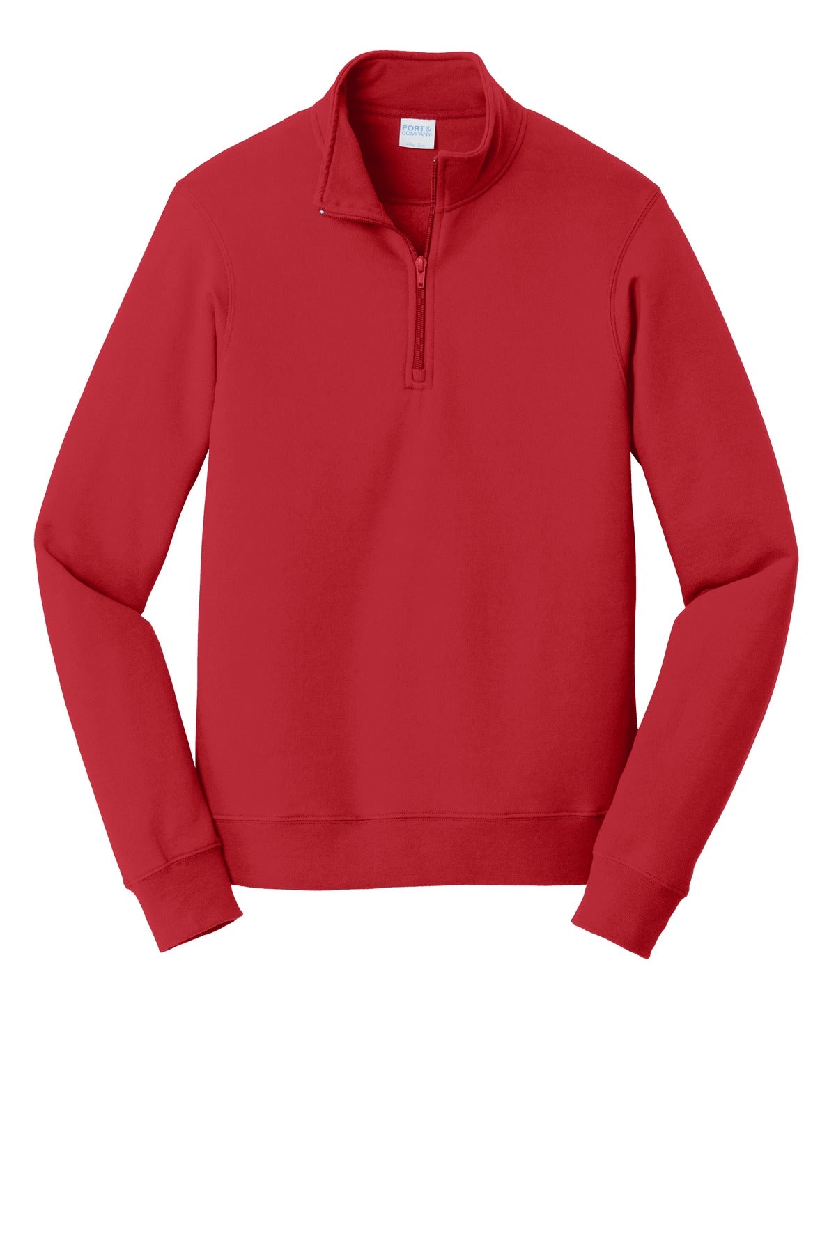 Front View of Bright Red Port & Company Fan Favorite Fleece 1/4-Zip Pullover Sweatshirt. PC850Q