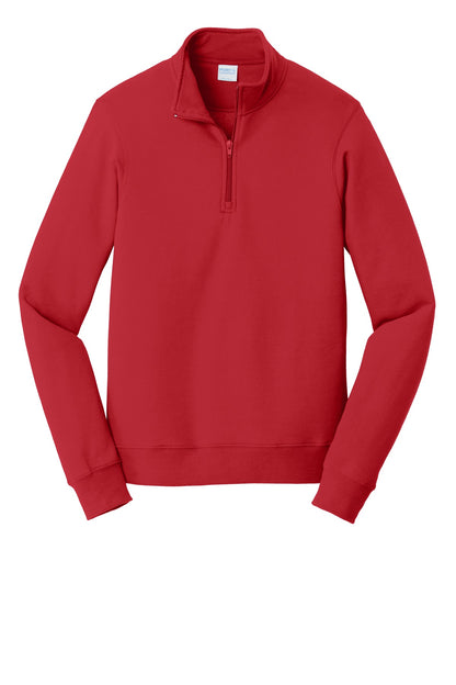 Front View of Bright Red Port & Company Fan Favorite Fleece 1/4-Zip Pullover Sweatshirt. PC850Q