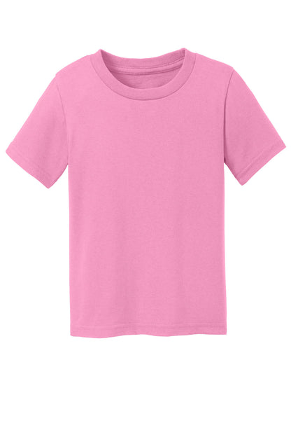 Front View of Candy Pink Port & Company Toddler Core Cotton Tee. CAR54T