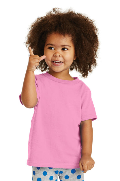 Front View of Candy Pink Port & Company Toddler Core Cotton Tee. CAR54T