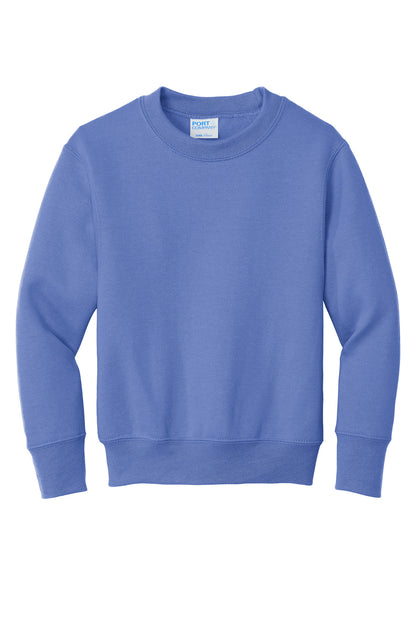 Front View of Carolina Blue Port & Company Youth Core Fleece Crewneck Sweatshirt. PC90Y