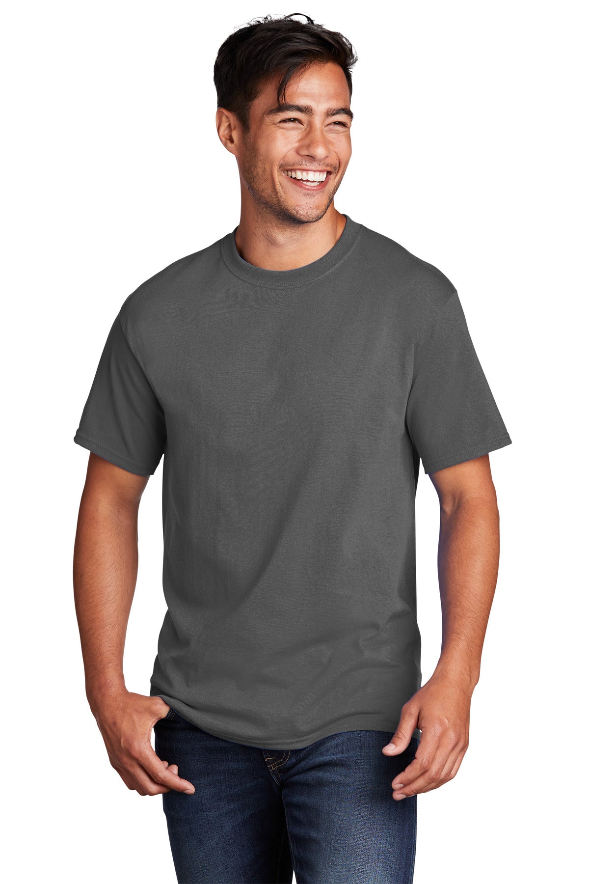 Front View of Charcoal Port & Company Core Cotton DTG Tee PC54DTG