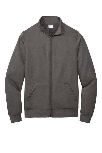 Front View of Charcoal Port & Company Core Fleece Cadet Full-Zip Sweatshirt PC78FZ