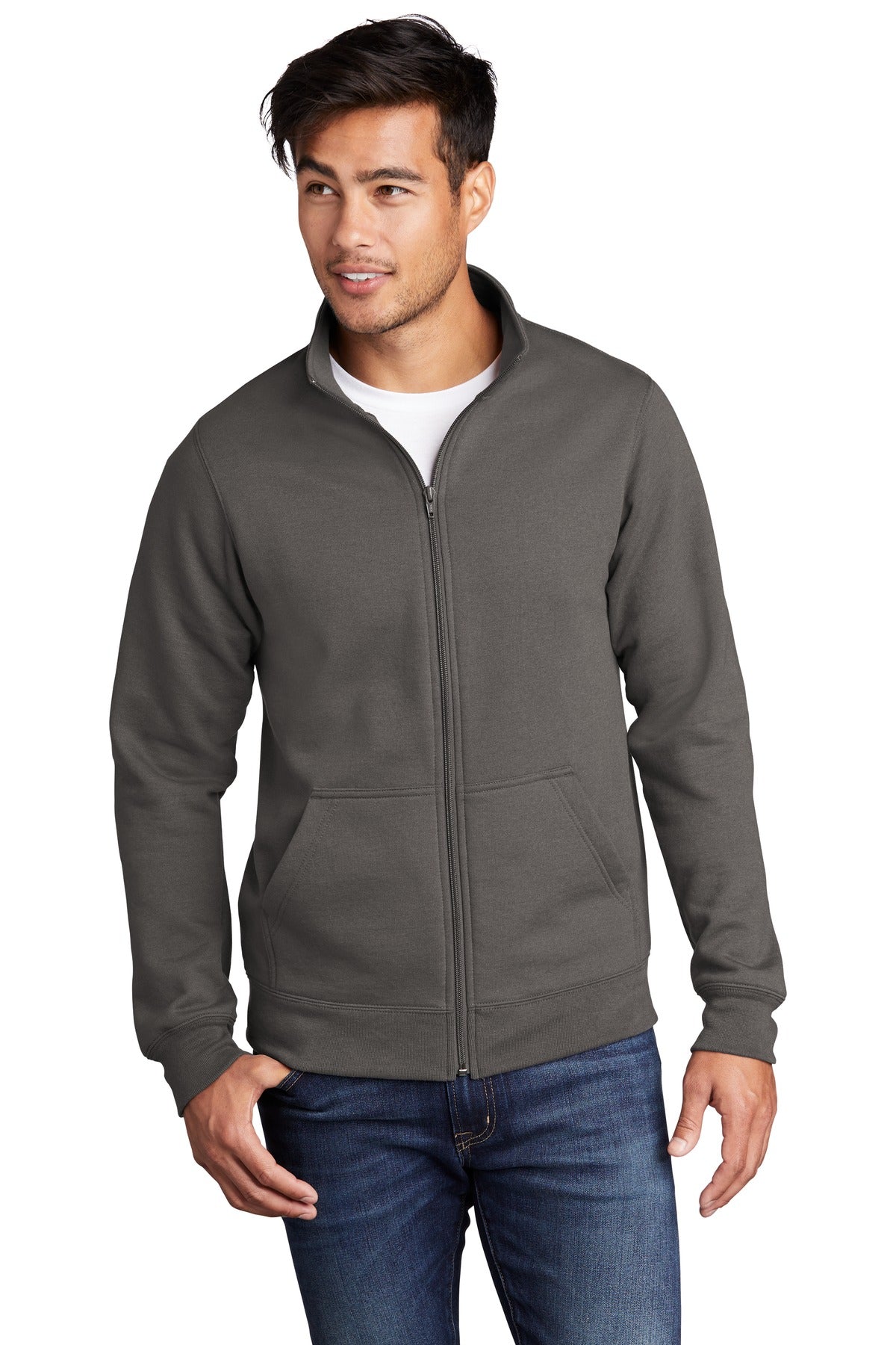 Front View of Charcoal Port & Company Core Fleece Cadet Full-Zip Sweatshirt PC78FZ