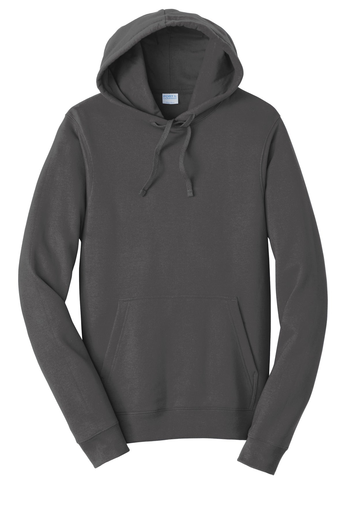 Front View of Charcoal Port & Company Fan Favorite Fleece Pullover Hooded Sweatshirt. PC850H