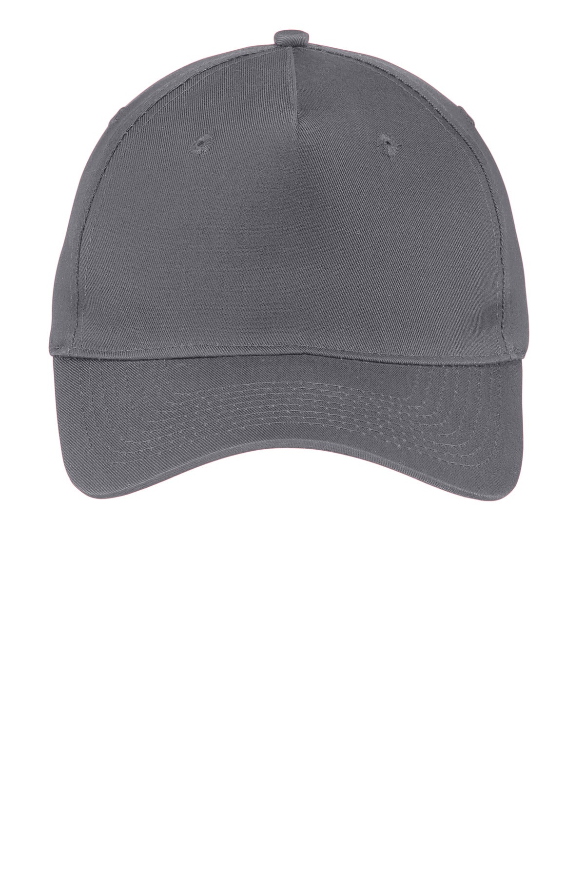 Front View of Charcoal Port & Company Five-Panel Twill Cap. CP86