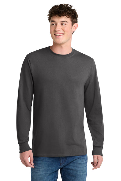 Front View of Charcoal Port & Company Tall Long Sleeve Core Blend Tee. PC55LST