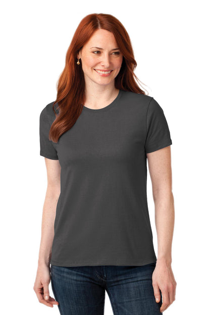 Front View of Charcoal Port & Company Women's Core Blend Tee. LPC55