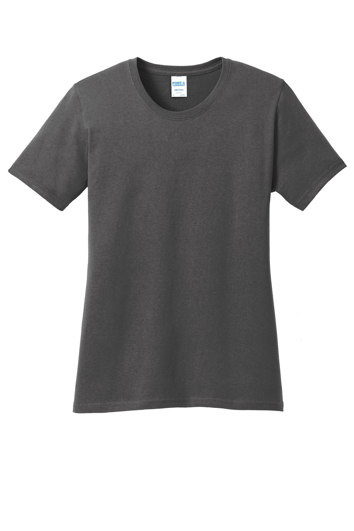 Front View of Charcoal Port & Company Women's Core Cotton Tee. LPC54