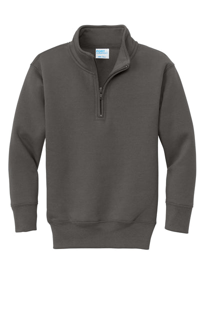 Front View of Charcoal Port & Company Youth Core Fleece 1/4-Zip Pullover Sweatshirt PC78YQ
