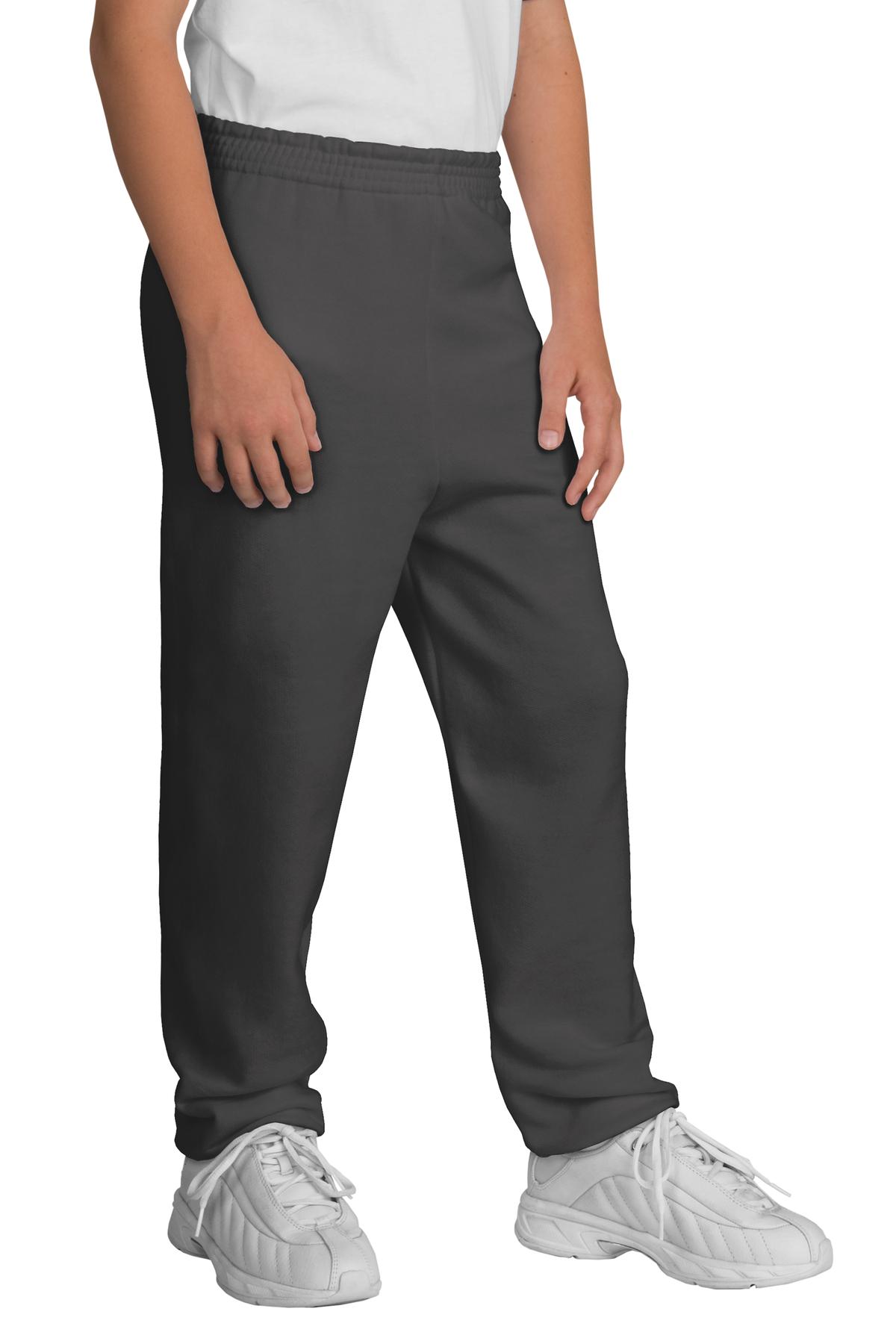 Front View of Charcoal Port & Company - Youth Core Fleece Sweatpant. PC90YP