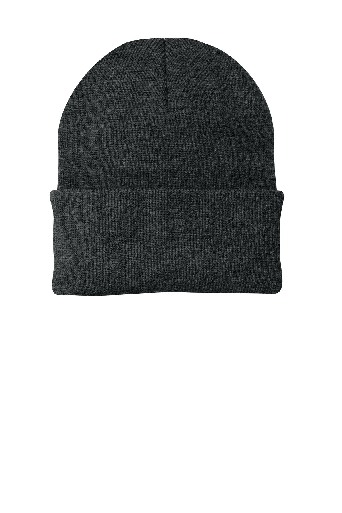 Front View of CharcoalHt Port & Company Knit Cap. CP90