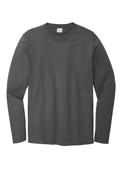 Front View of Coal Grey Port & Company Long Sleeve Bouncer Tee PC600LS
