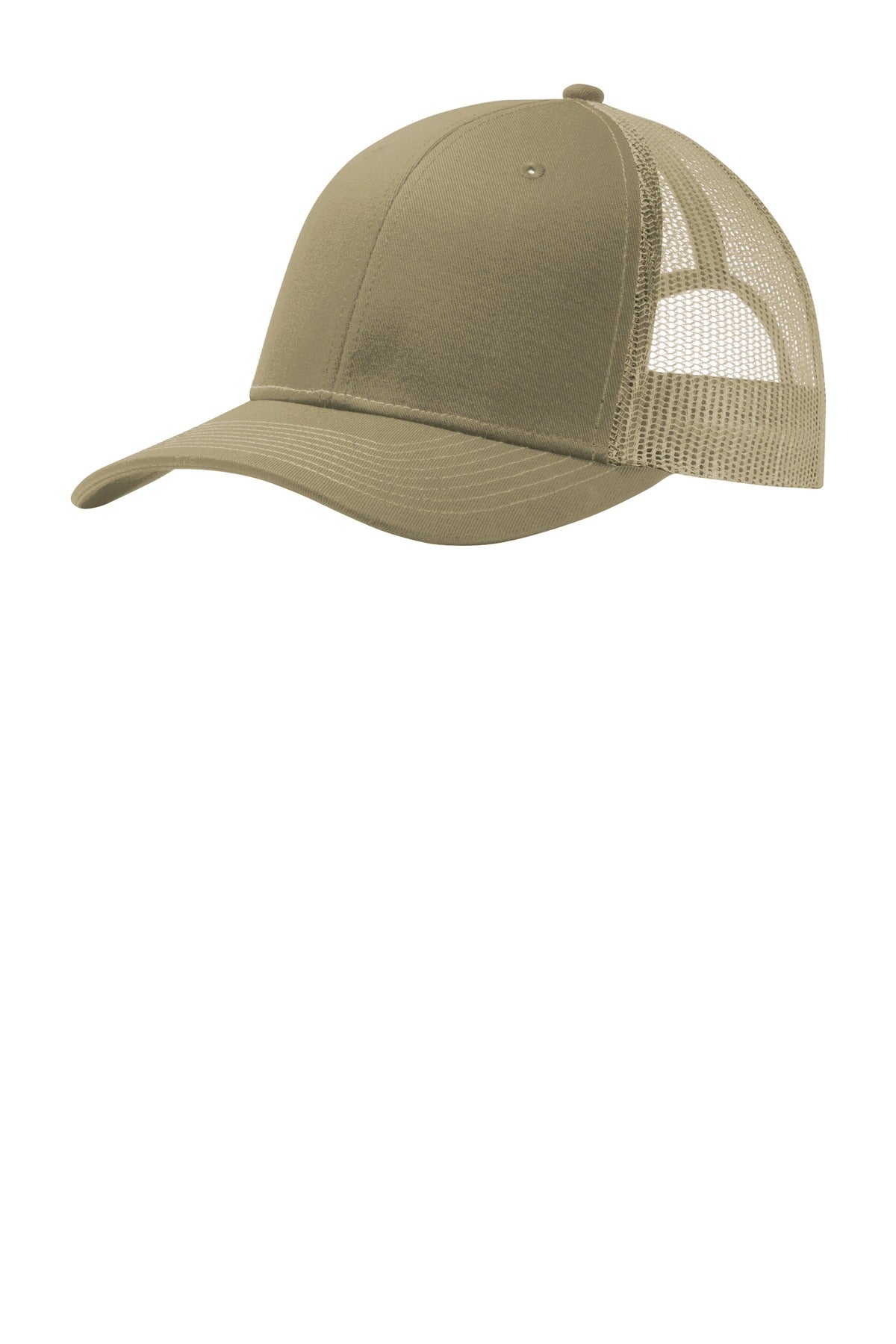Front View of Coyote Brown Port Authority Snapback Trucker Cap. C112