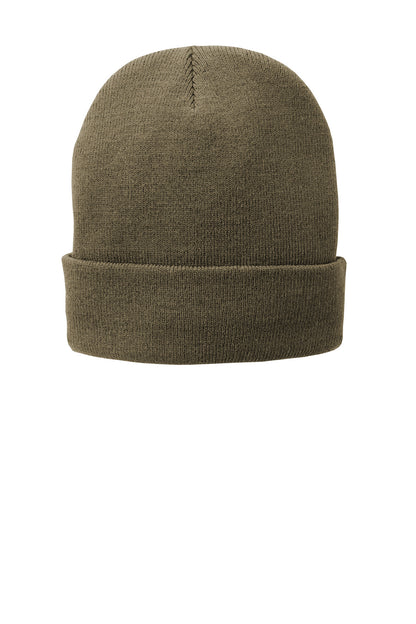 Front View of CoyoteBrn Port & Company Fleece-Lined Knit Cap. CP90L