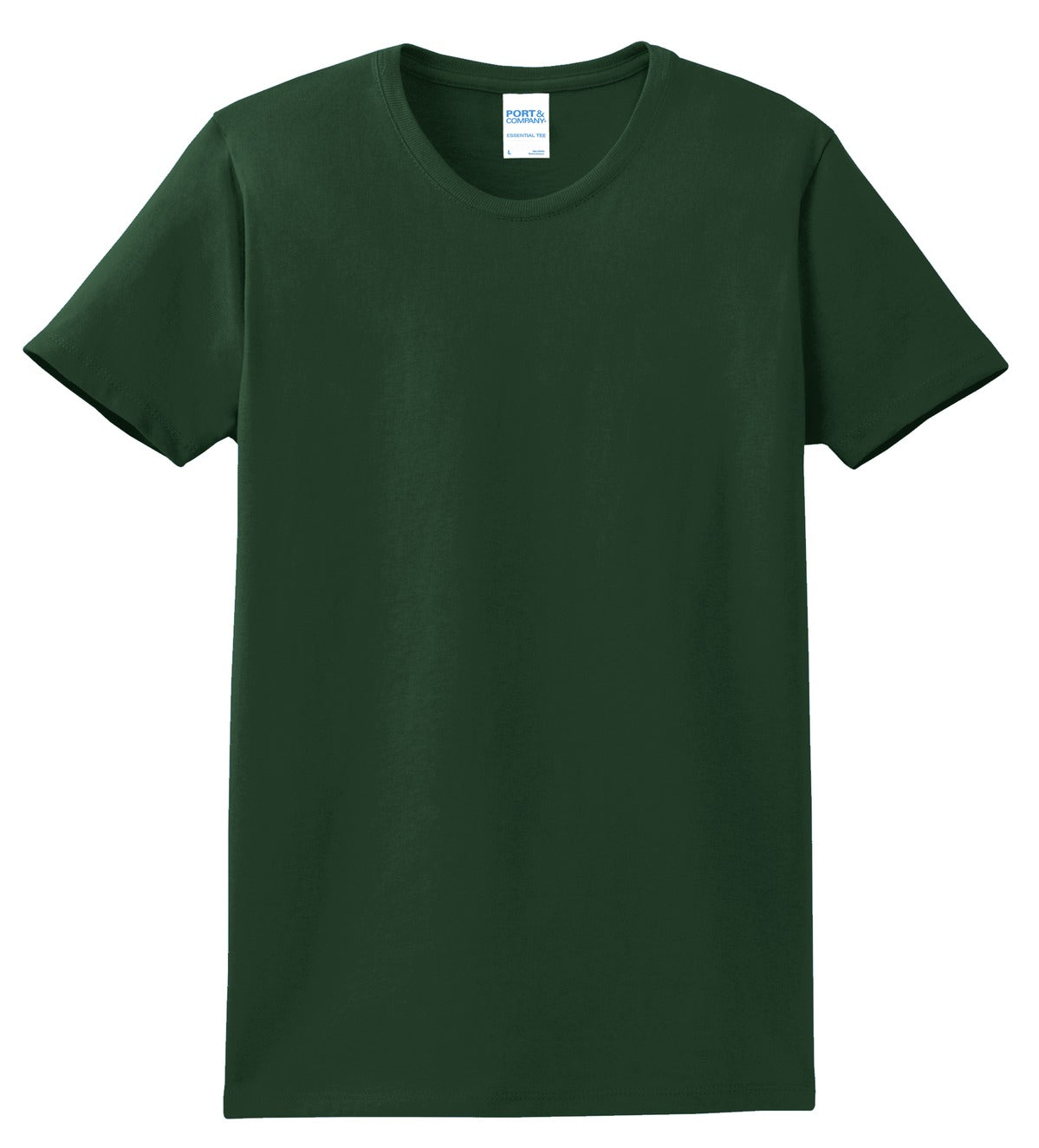 Front View of Dark Green Port & Company Women's Essential Tee. LPC61