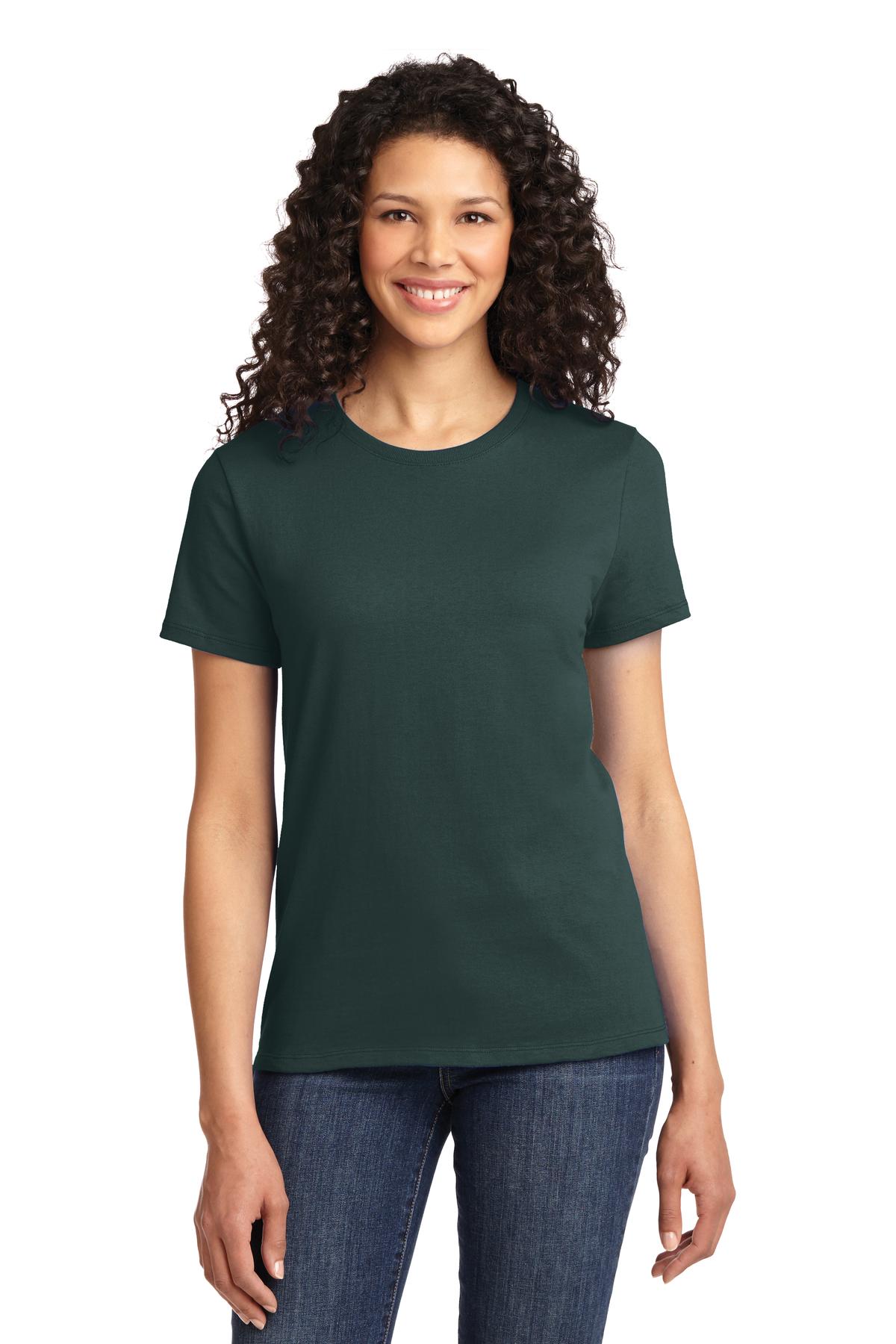 Front View of Dark Green Port & Company Women's Essential Tee. LPC61