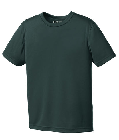 Front View of Dark Green Port & Company Youth Performance Tee. PC380Y