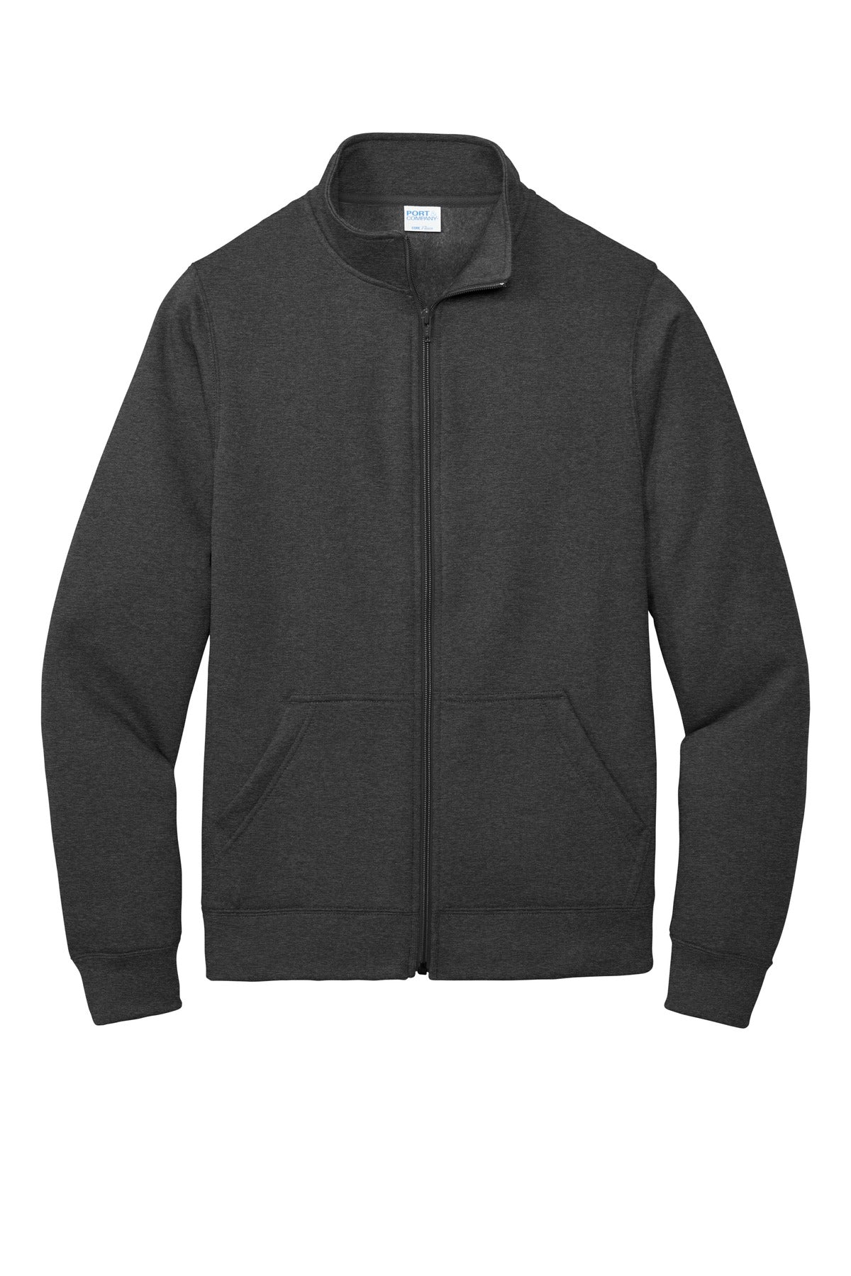 Front View of Dark Hthr Grey Port & Company Core Fleece Cadet Full-Zip Sweatshirt PC78FZ