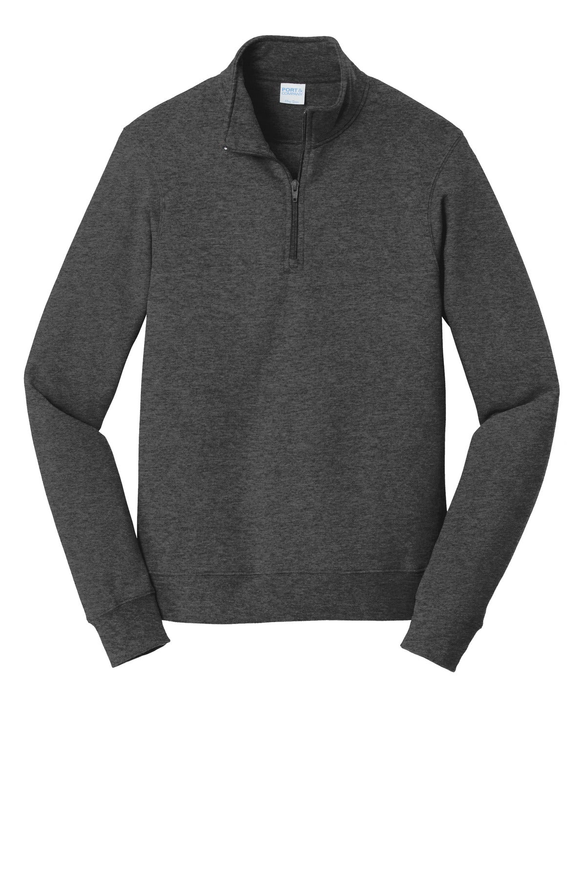 Front View of Dark Hthr Grey Port & Company Fan Favorite Fleece 1/4-Zip Pullover Sweatshirt. PC850Q