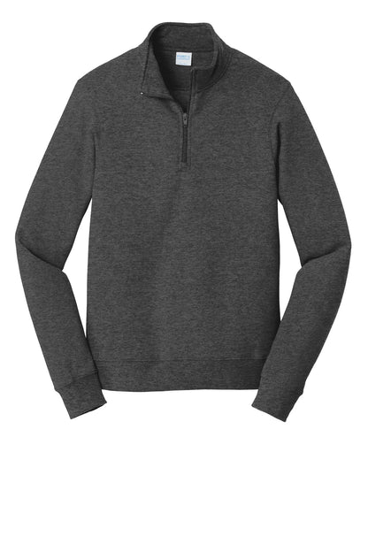 Front View of Dark Hthr Grey Port & Company Fan Favorite Fleece 1/4-Zip Pullover Sweatshirt. PC850Q