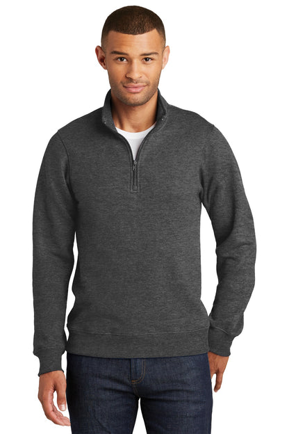 Front View of Dark Hthr Grey Port & Company Fan Favorite Fleece 1/4-Zip Pullover Sweatshirt. PC850Q