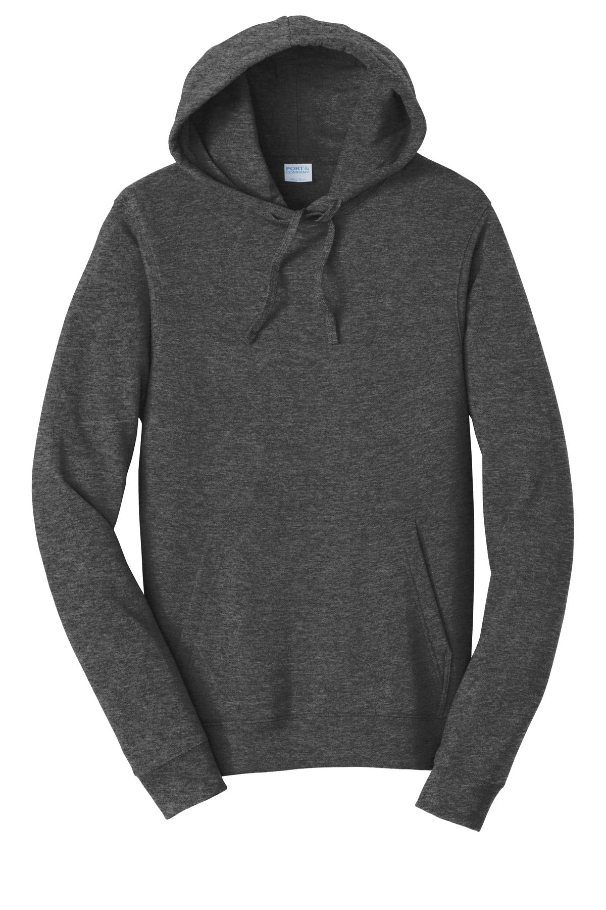 Front View of Dark Hthr Grey Port & Company Fan Favorite Fleece Pullover Hooded Sweatshirt. PC850H