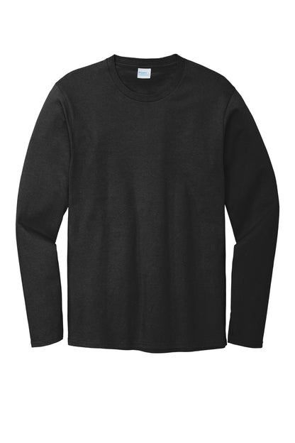 Front View of Deep Black Port & Company Long Sleeve Bouncer Tee PC600LS